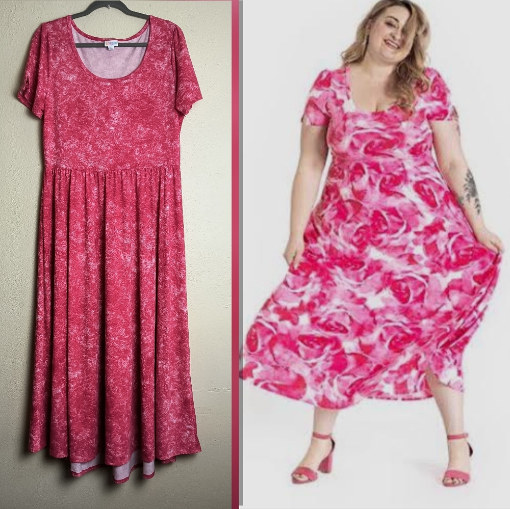 LuLaRoe Riley Jersey Knit Pink Empire Waist Maxi Dress Size XL
